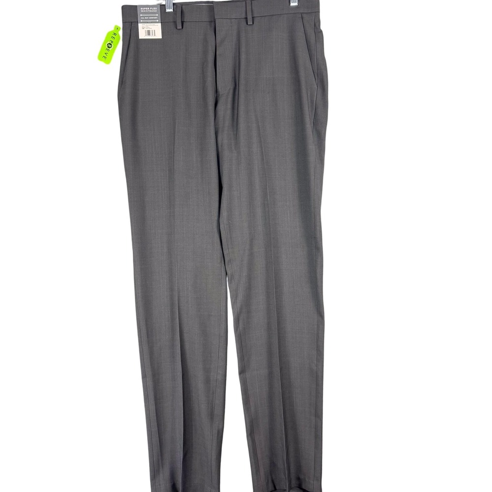 Haggar Dress Pants Mens 34x34 Gray Super Flex Waistband Stretch Comfort NEW‎ NWT